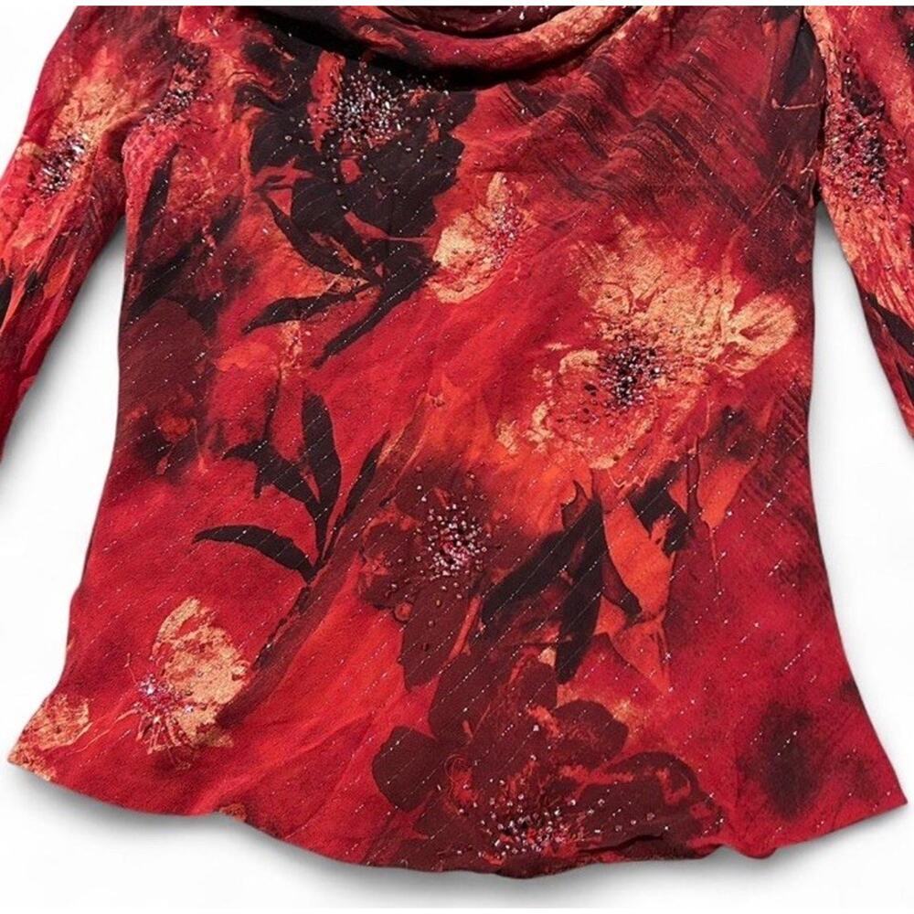 Vintage 100% Silk Red Floral Fairy Euro Top Beaded Bell Sleeves Women’s Small - Picture 5 of 8